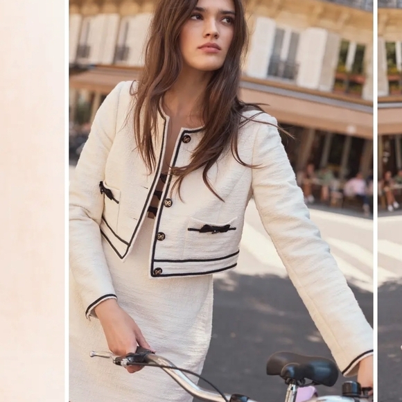 LoveShackFancy Talika Tweed Jacket With Bows In Cream And Black Sz 4 - Picture 3 of 14